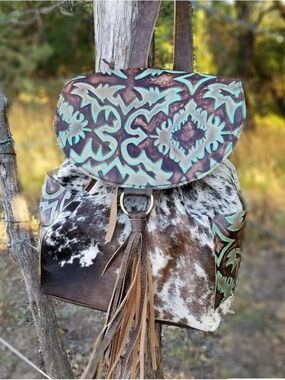 Aqua Accent Brown Cowhide Leather Backpack